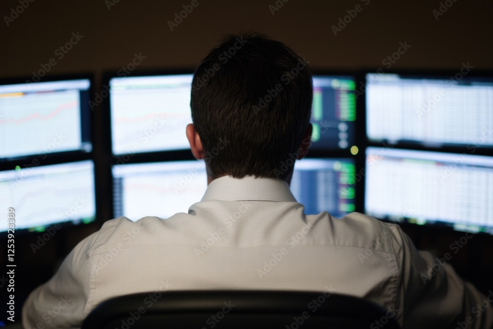 trader working on multiple monitors trader working on multiple monitors