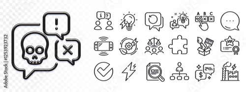 Correct checkbox, Electricity bulb and Recovery data line icons for web app. Glare of light effect. Message icon. Pack of Idea, Game console, Management pictogram icons. Vector