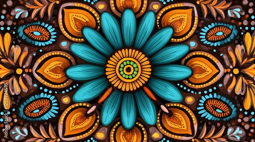 Wallpaper Mural Colorful Floral Pattern with Vibrant Blue and Orange Elements Torontodigital.ca