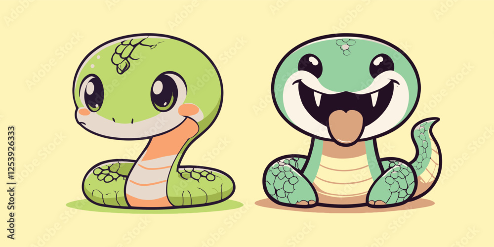 Fototapeta premium Adorable Cartoon Snakes Cartoon Vector Icon Illustration stickers