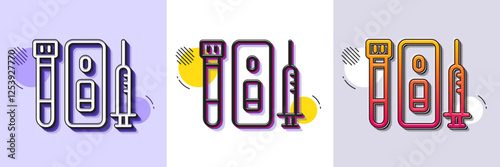 Vaccine syringe line icon. Halftone dotted pattern. Gradient icon with grain shadow. Coronavirus Blood and Saliva test sign. Vaccination symbol. Line blood and Saliva test icon. Vector