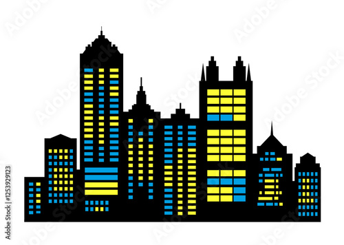 Illuminated skyscrapers forming a modern city skyline at night