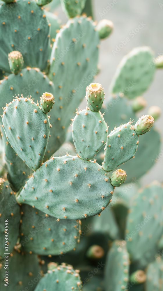 Close-up of prickly pear cactus displaying vibrant green pads against a soft white background. hemorrhoids, sore throat Close-up of prickly pear cactus displaying vibrant green pads against a soft white background. hemorrhoids, sore throat
