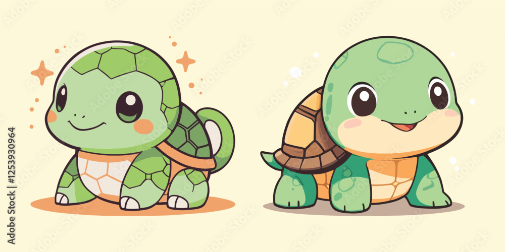 Obraz premium Cute Baby Turtles Cartoon Vector Icon Illustration stickers