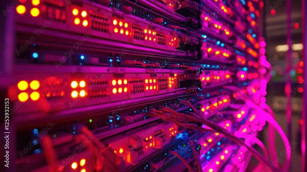 Fototapeta premium Server room lights illuminate network hardware