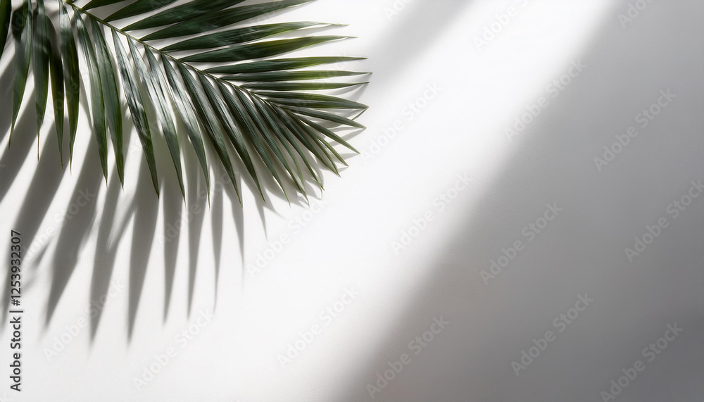 Fototapeta premium shadow from palm leaves on a white or background tropical leaf overlay effect