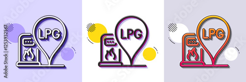 Gas station line icon. Halftone dotted pattern. Gradient icon with grain shadow. Filling LPG station location sign. Liquefied petroleum gas fuel symbol. Line gas station icon. Various designs. Vector