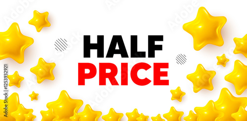 Half price winner banner with 3d stars. Golden stars banner. Half Price tag. Special offer Sale sign. Advertising Discounts symbol. Review rate background. Vector