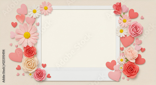 framework for photo or congratulation, A polaroid-style PNG with space for a couple’s picture, decorated with hearts and flowers photo