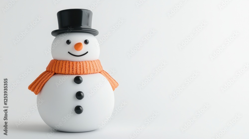 A cheerful snowman with a black hat and orange scarf stands against a light background, embodying the festive spirit of winter. A cheerful snowman with a black hat and orange scarf stands against a light background, embodying the festive spirit of winter.
