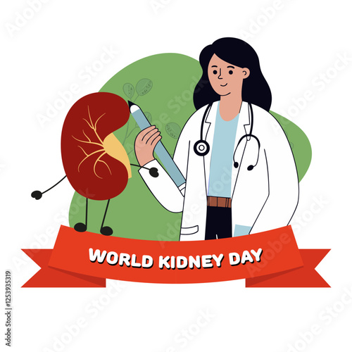 World kidney day awareness. Kidney cartoon with doctor