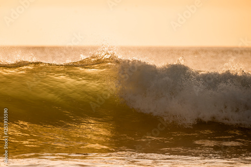 Fototapeta Naklejka Na Ścianę i Meble -  beautiful wave during sunset golden hour orange pretty ocean sea 