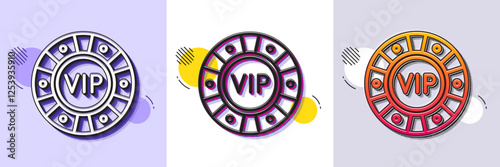 Vip poker chip line icon. Halftone dotted pattern. Gradient icon with grain shadow. Very important person casino sign. Member club privilege symbol. Line vip chip icon. Various designs. Vector