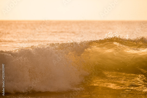 Fototapeta Naklejka Na Ścianę i Meble -  beautiful wave during sunset golden hour orange pretty ocean sea 