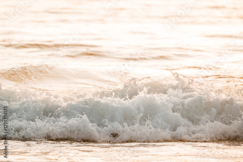 Fototapeta Naklejka Na Ścianę i Meble -  beautiful wave during sunset golden hour orange pretty ocean sea 