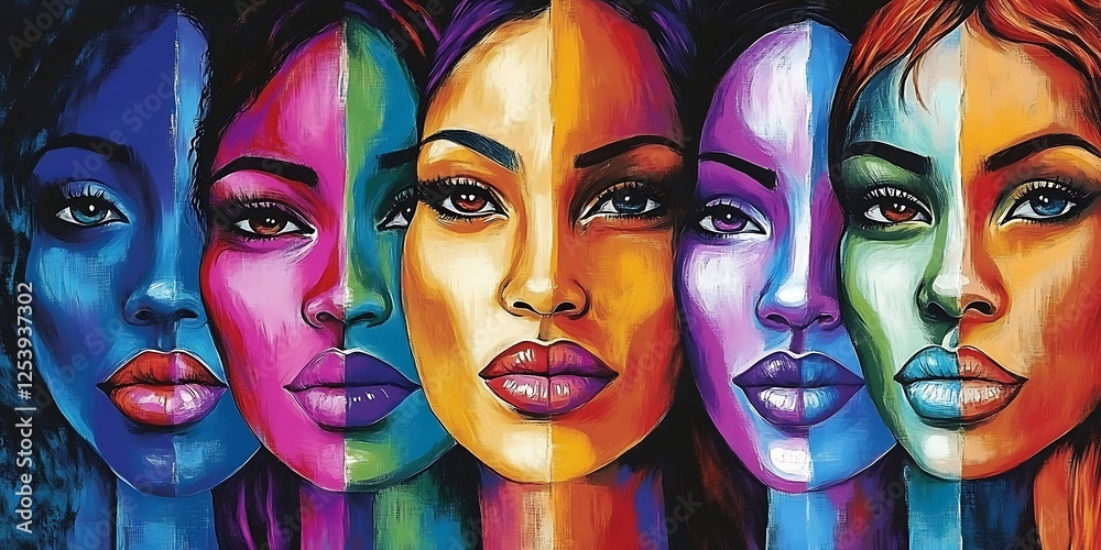 Obraz premium Women�s Day celebration with multicultural faces