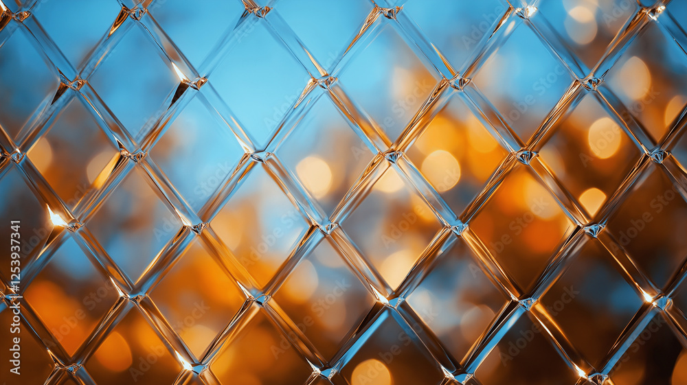 Fototapeta premium diamond patterned glass overlay with blurred background creates stunning visual effect, showcasing reflections and light play