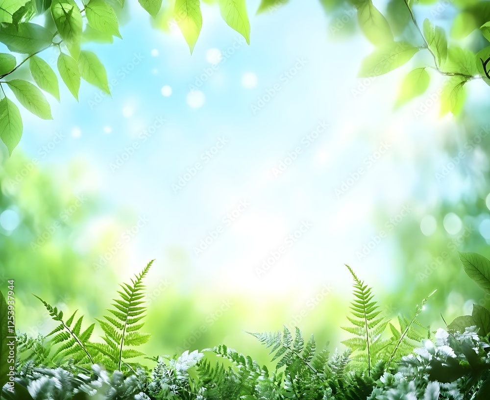 A calming summer background of soft greenery and bright sky illuminated by natural light. A calming summer background of soft greenery and bright sky illuminated by natural light.