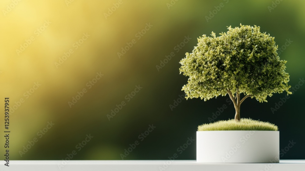 a small tree in a white pot against a blurred background. a small tree in a white pot against a blurred background.
