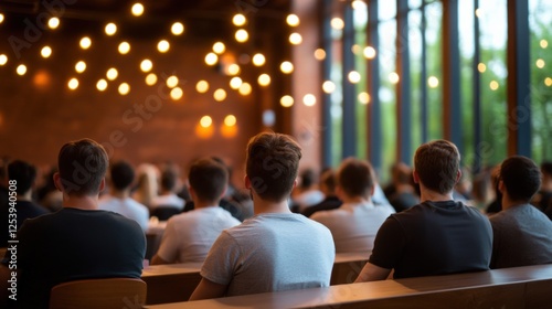 people in a seminar room with lights