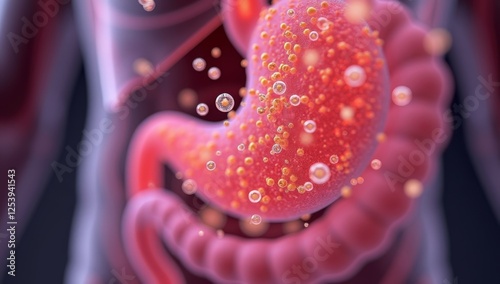 Microscopic view of probiotics bacteria in human stomach, showing escherichia coli and other organisms involved in digestion and health care