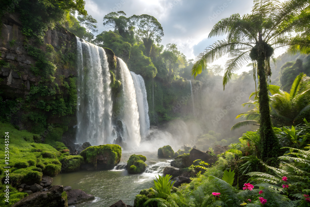 Fototapeta premium Rainforest Waterfall Scene. Greatest Nature Landscapes 