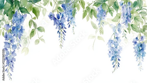 Watercolor wisteria floral border