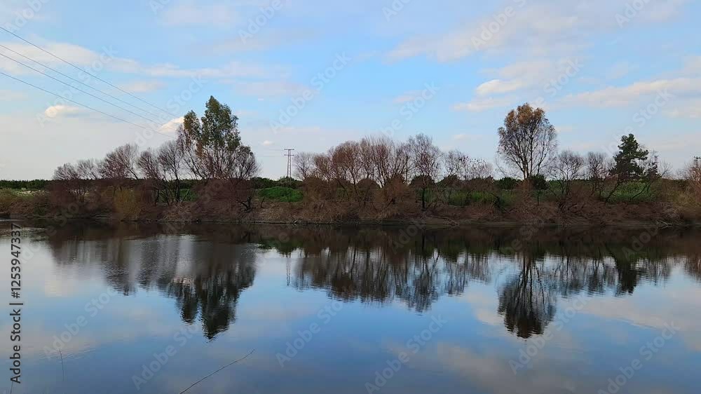 Majestic afternoon view of the Ceyhan River in Esenler village in Yuregir district in Adana province in February Majestic afternoon view of the Ceyhan River in Esenler village in Yuregir district in Adana province in February