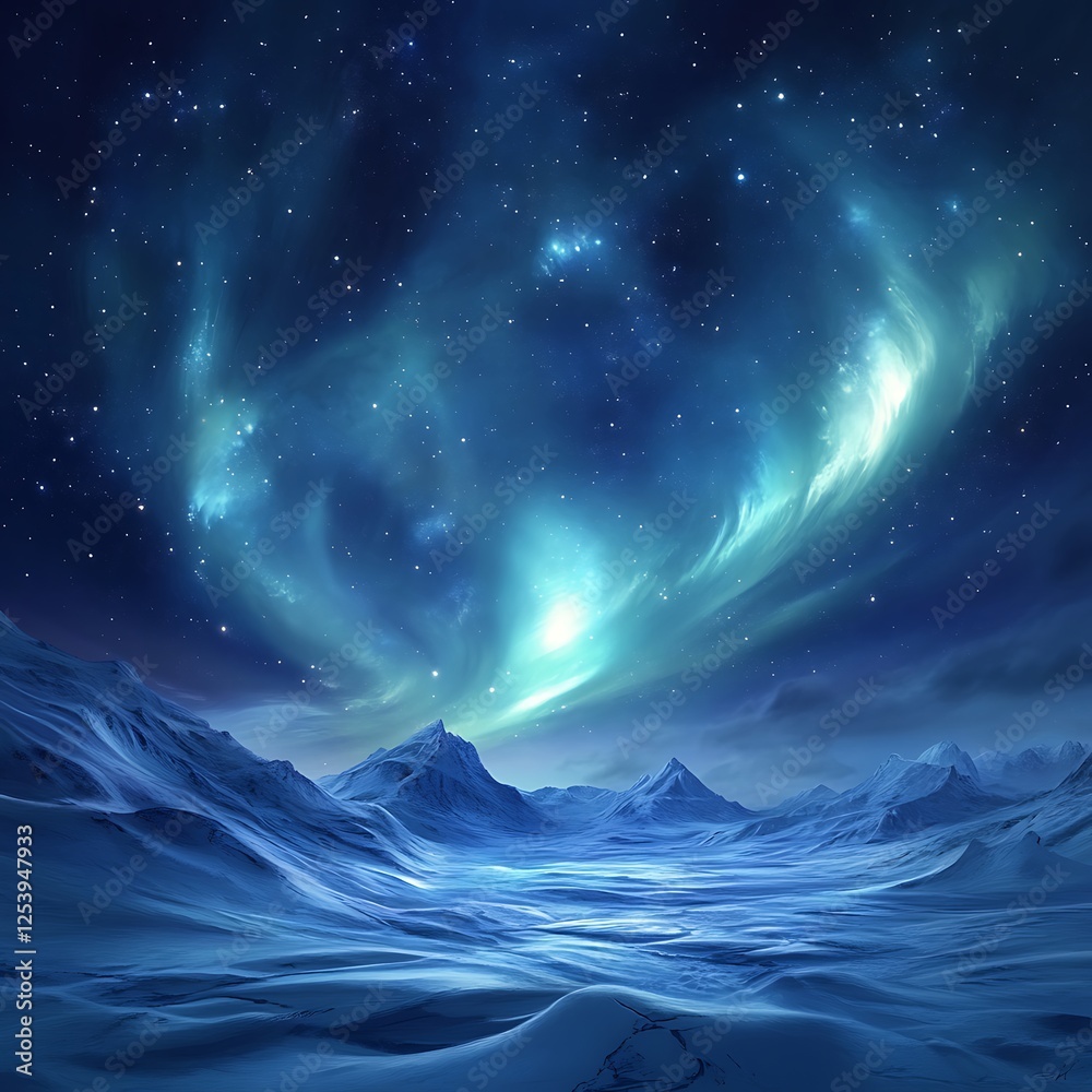 Fototapeta premium Stunning Aurora Borealis Over Snow-Covered Arctic Terrain