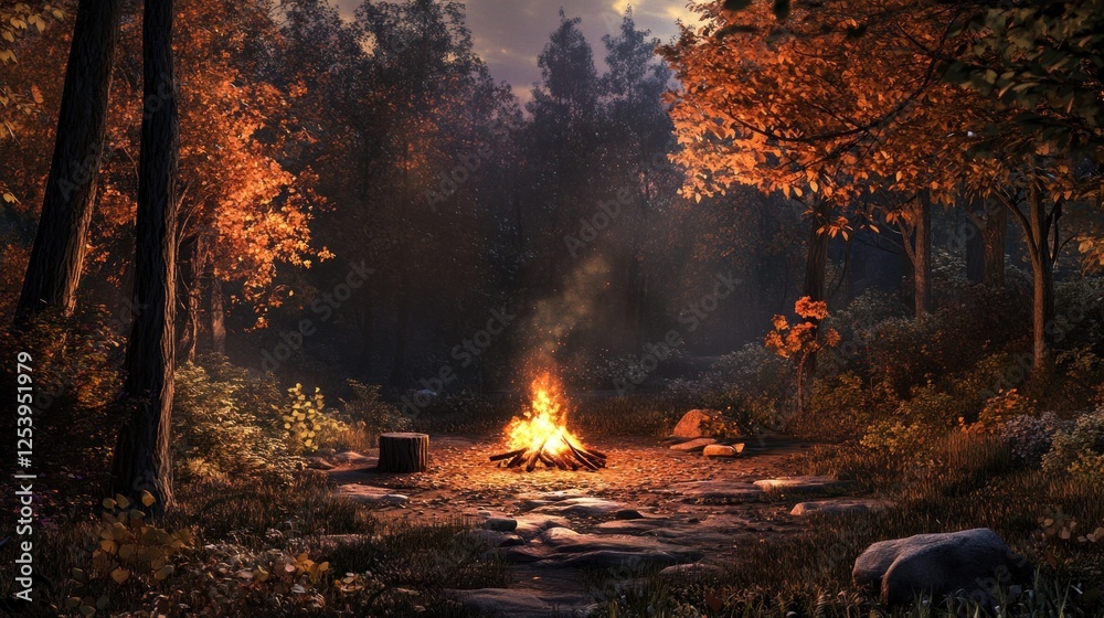 Autumnal Campfire in Enchanting Forest Autumnal Campfire in Enchanting Forest