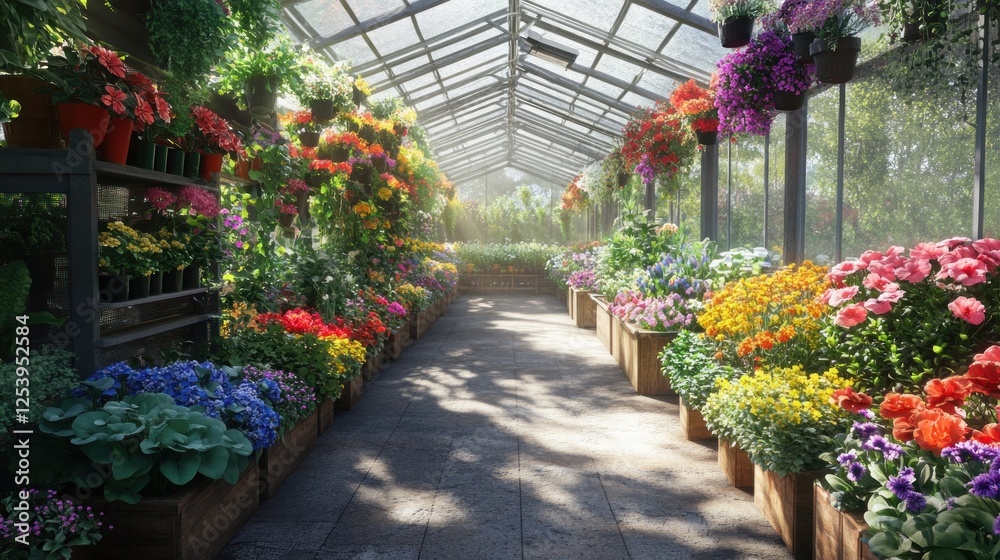 Vibrant Greenhouse: A Colorful Oasis of Blooming Flowers