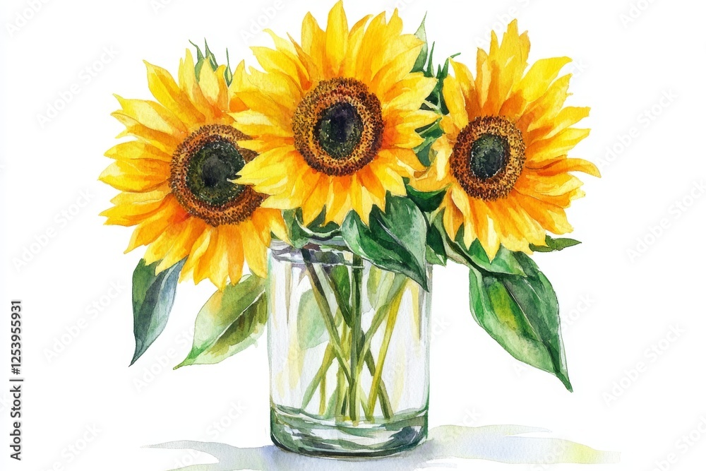 Obraz premium Watercolor sunflowers in clear vase
