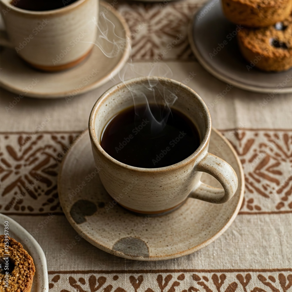 Coffee cup on the table and delicious food Coffee cup on the table and delicious food