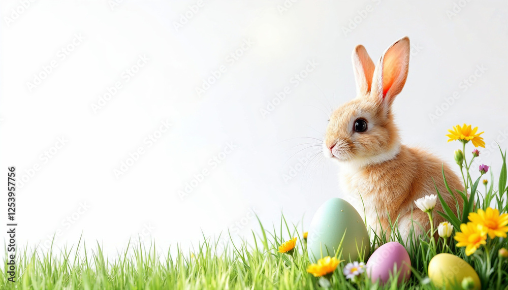 Obraz premium Easter celebration HD background. Bunny and egg for Easter background celebration