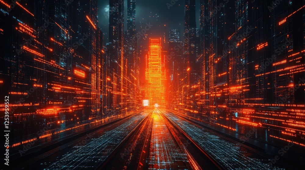 A futuristic cityscape with glowing lines and structures, suggesting advanced technology. A futuristic cityscape with glowing lines and structures, suggesting advanced technology.