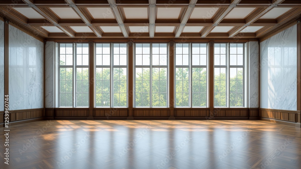 Spacious and Elegant Empty Room with Large Windows Overlooking a Lush Green Landscape, Perfect for Events, Meetings, or Creative Projects Spacious and Elegant Empty Room with Large Windows Overlooking a Lush Green Landscape, Perfect for Events, Meetings, or Creative Projects