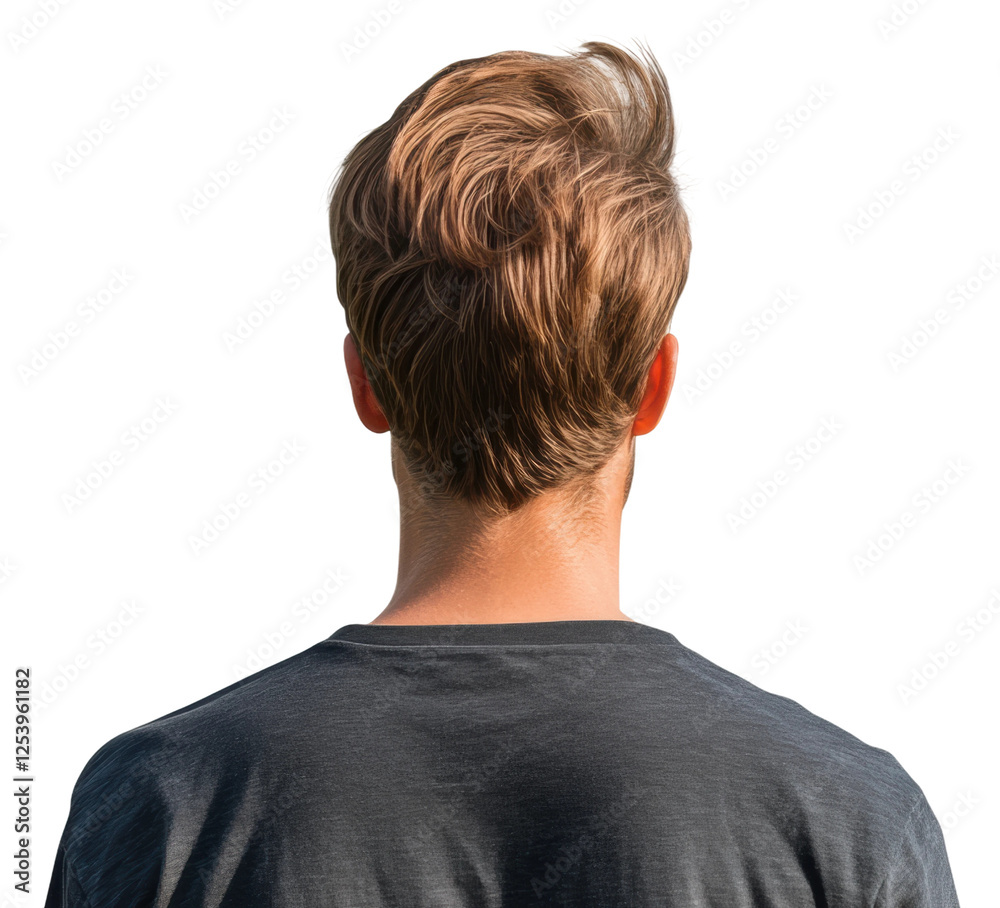 Back view of a young man with tousled hair Back view of a young man with tousled hair