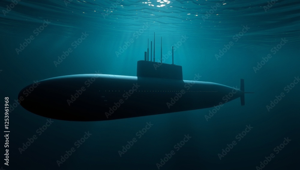 Submarine Underwater in a Blue Light Submarine Underwater in a Blue Light