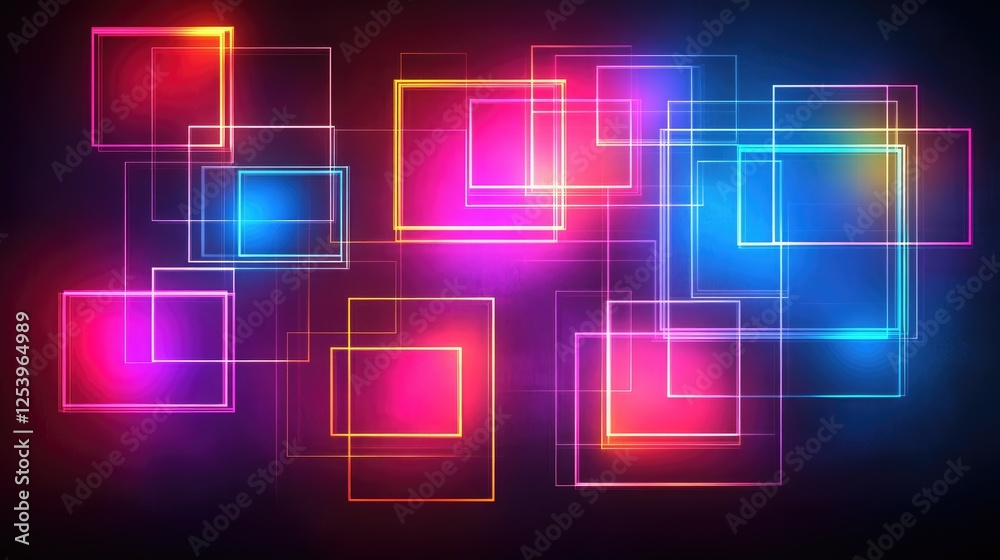 A vibrant abstract design featuring colorful overlapping squares and glowing effects. A vibrant abstract design featuring colorful overlapping squares and glowing effects.