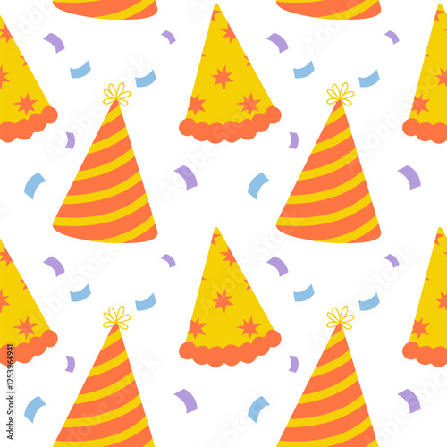 Colorful party hats with confetti create a lively atmosphere for celebrations