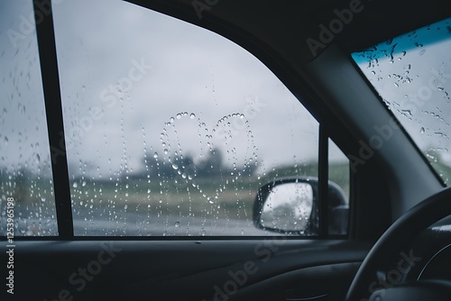 Rainy Day Car Window Raindrops Heart Love Scenic View Drive