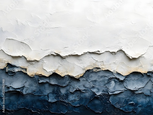 Textured Abstract:  Deep blue and off-white hues create a dramatic, textured abstract landscape. The interplay of light and shadow evokes a sense of depth and movement. photo