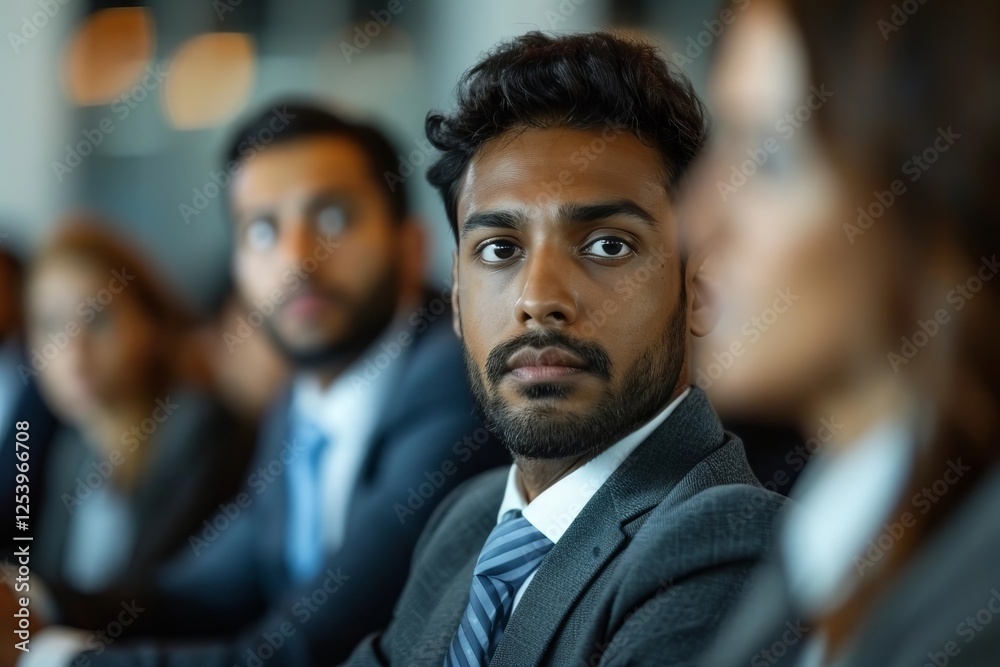 Fototapeta premium Male Manager Sitting Bored During Colleague's Presentation at Office Meeting