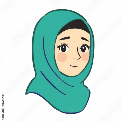 Illustration of a Reflective and Expressive Muslim Girl, Ideal for Emotion, Thoughtfulness, and Cultural Representation
