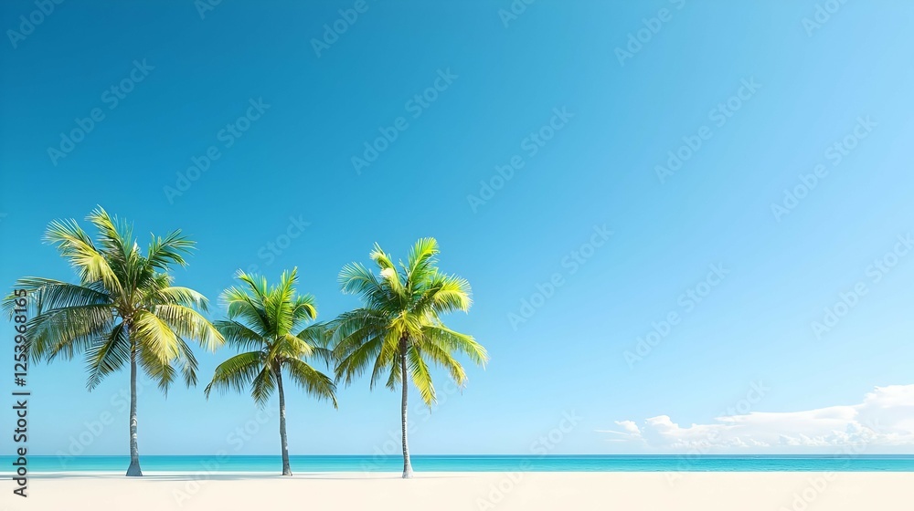 Three Palm Trees On Tropical Beach Three Palm Trees On Tropical Beach