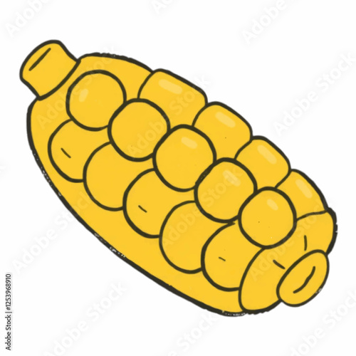 Illustration of a Corn Cob Button Icon with Yellow Kernels, A Fun and Playful Food Element