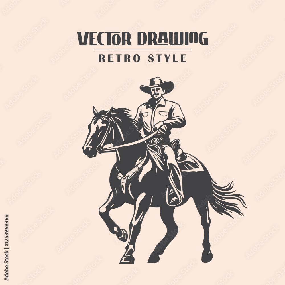 Fototapeta premium Cowboy Riding Horse Retro Style Stock Vector Illustration