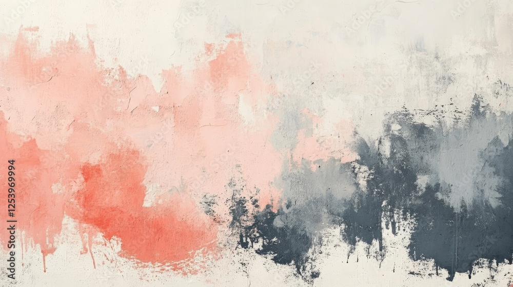 Fototapeta premium Abstract painting with blended colors of coral and gray