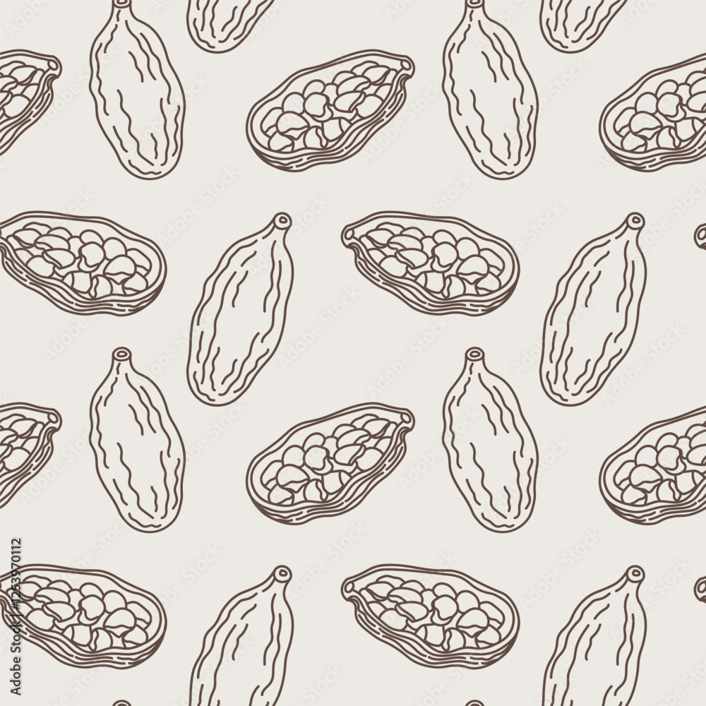 Seamless vector pattern with Cardamom aromatic camphor. Repeating background with spice fresh dried fruit pods of cardamom plants. Design for Eastern medicine, food, Ayurveda, harvest seeds cardamum Seamless vector pattern with Cardamom aromatic camphor. Repeating background with spice fresh dried fruit pods of cardamom plants. Design for Eastern medicine, food, Ayurveda, harvest seeds cardamum