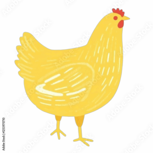 Illustration of a Bright Yellow and Light Brown Chicken
